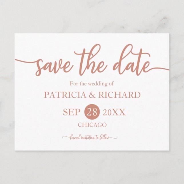 Carte Postale Rose Gold Calligraphie Mariage Enregistrer La Date (Devant)
