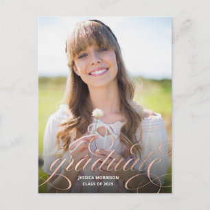 Carte Postale Rose Gold Calligraphie superposition photo Graduat