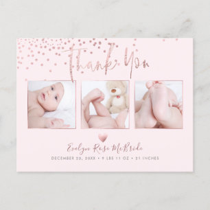 Carte Postale Rose Gold Confetti Moderne Script Merci