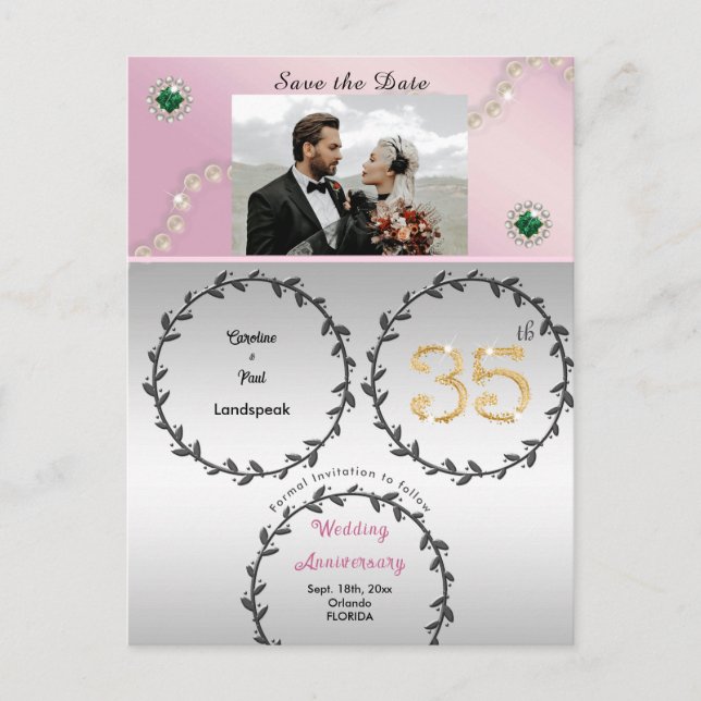Carte Postale Rose Gold Emerald 35e anniversaire Enregistrer la  (Devant)