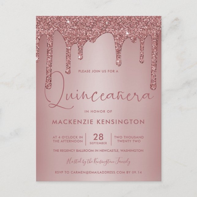 Carte Postale Rose Gold Éperche Parties scintillant Drives Quinc (Devant)
