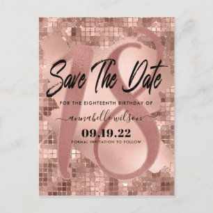 Carte Postale Rose Gold Faux Foil 18e anniversaire Enregistrer l