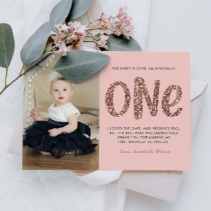 Carte Postale Rose Gold Faux Parties scintillant 1er anniversair