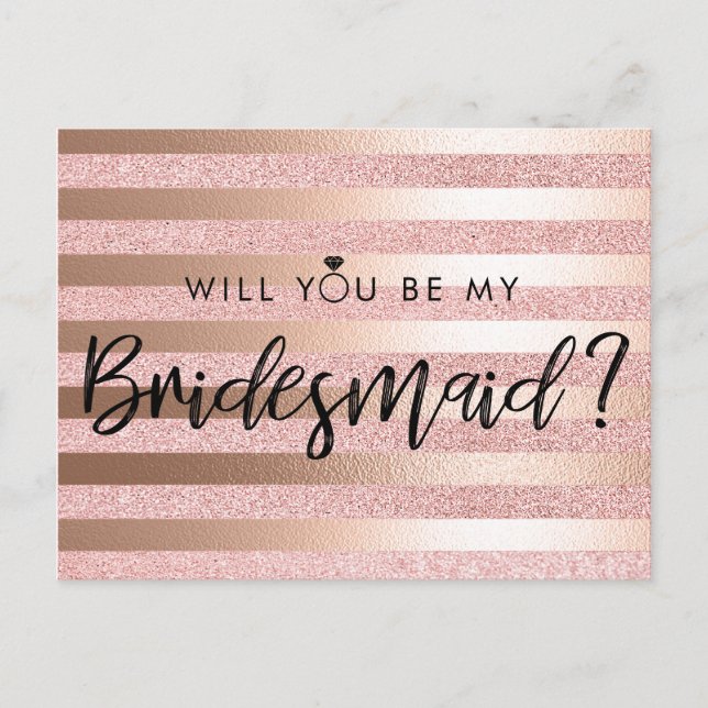Carte Postale Rose Gold Foil Et Parties scintillant Bridesmaid P (Devant)
