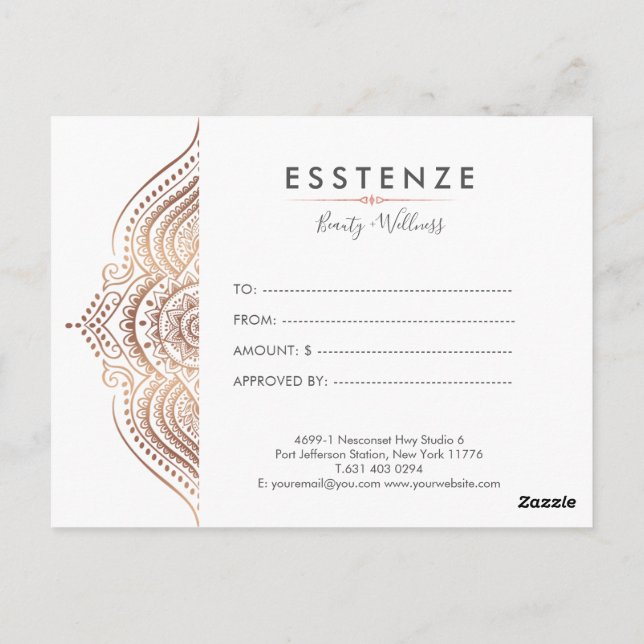 Carte Postale Rose-Gold Mandala Conception de certificat cadeau (Dos)