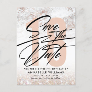 Carte Postale Rose Gold Marble 18e fête d'anniversaire Enregistr