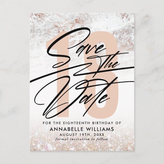 Carte Postale Rose Gold Marble 18e fête d'anniversaire Enregistr (Devant)
