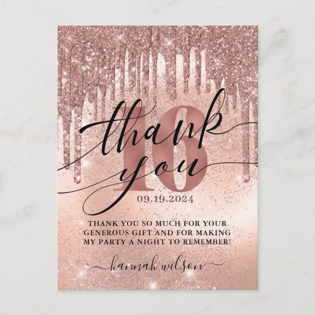 Carte postale Rose Gold Merci 16e anniversaire (Devant)