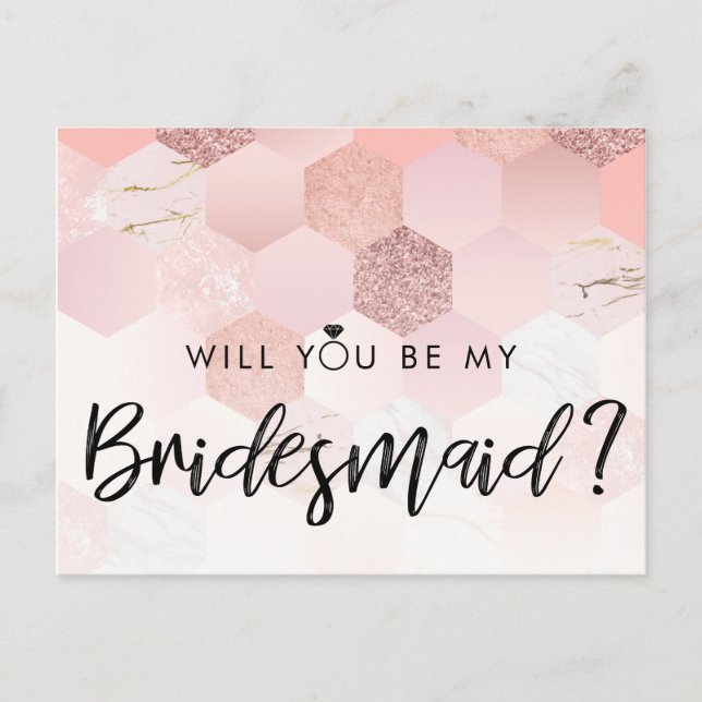Carte Postale Rose Gold Modern Bridesmaid Proposition (Devant)