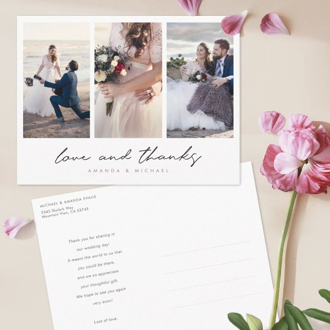 Carte Postale Rose Gold Multi Photo Collage Mariage Merci (Créateur téléchargé)