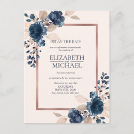 Carte Postale Rose Gold Navy Blue Dusty rose Floral Date