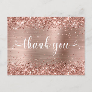 Carte Postale Rose Gold Pailleté Cœurs Merci Sweet 16