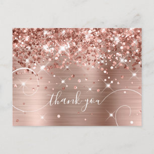 Carte Postale Rose Gold Pailleté Écriture Bouclée Merci