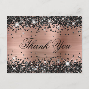 Carte Postale Rose Gold Pailleté Noir Feuille Fancy Merci