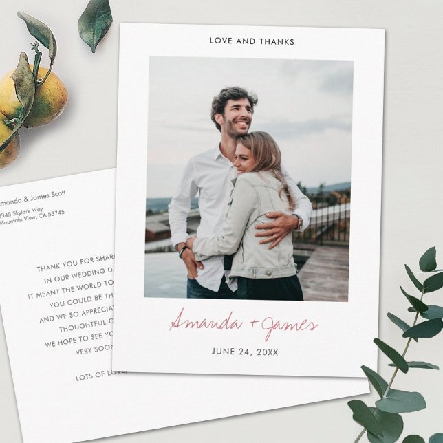 Carte Postale Rose Gold personnalisé Mariage photo Merci (Créateur téléchargé)
