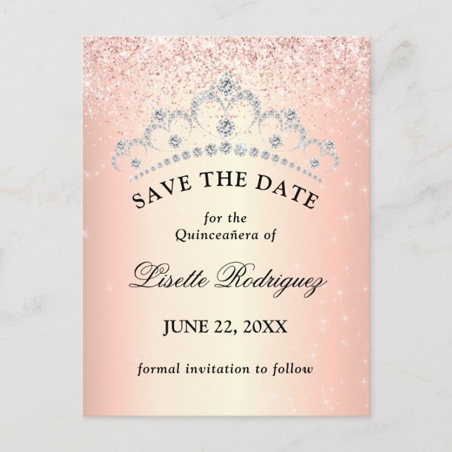 Carte Postale Rose Gold Quinceanera Enregistrer la Date (Devant)