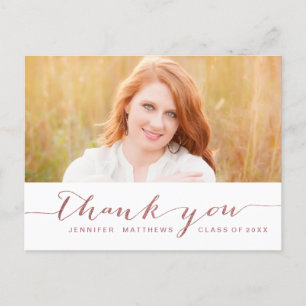 Carte Postale Rose Gold Script Photo Graduation Merci