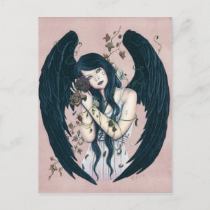Carte postale rose gothique Angel Decay avec fleur