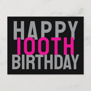 Carte Postale Rose Grey Noir moderne Bold Joyeux 100e anniversai