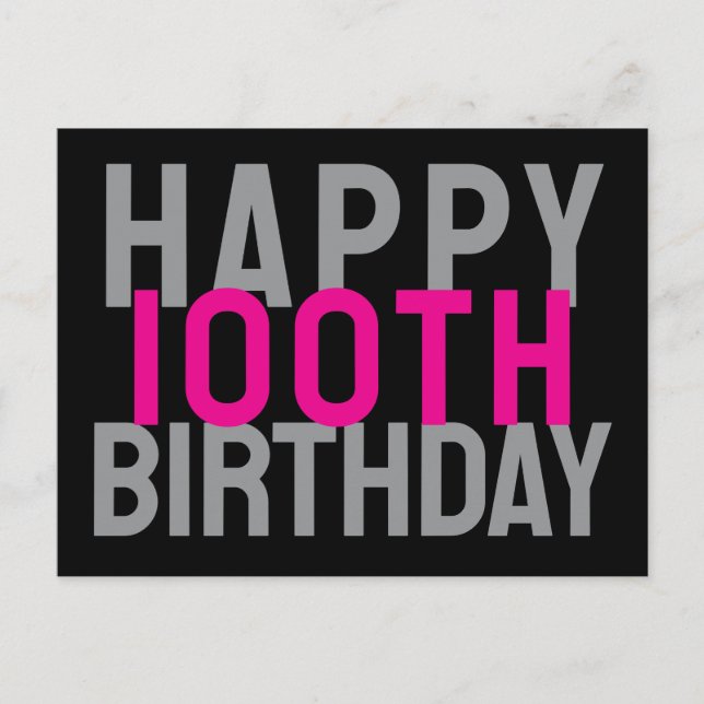 Carte Postale Rose Grey Noir moderne Bold Joyeux 100e anniversai (Devant)