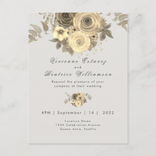 Carte Postale rose jaune faire-part de mariage gris pâle