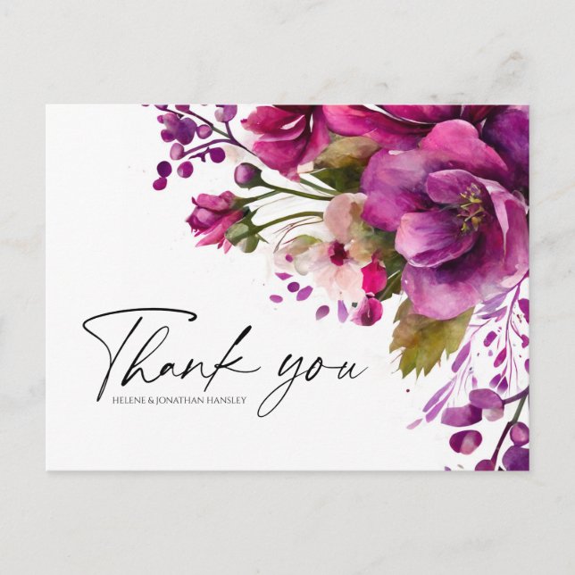 Carte Postale Rose Magenta Gras Moderne Floral Remerciement de M (Devant)