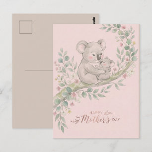 Carte Postale Rose, Maman Koala Gentille et Joey