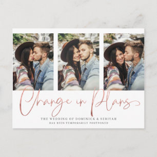 Carte Postale Rose manuscrit moderne Gold Mariage Postponction