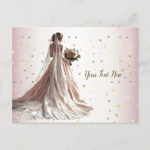 Carte Postale Rose Mariée d'hiver Mariée Golden Shiny Heart Part