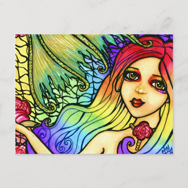 Carte postale rose Mermaid Pretty Rainbow Girl (Devant)