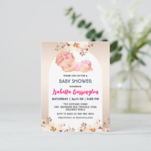 Carte Postale Rose mignonne bébé fille rose fleurs baby shower e