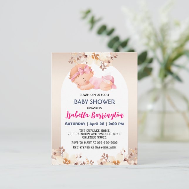 Carte Postale Rose mignonne bébé fille rose fleurs baby shower e (Debout devant)