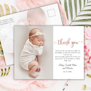 Carte Postale Rose minimaliste Gold Script Baby Photo Merci