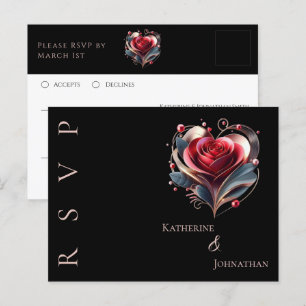 Carte Postale Rose moderne en forme de coeur-RSVP-Mariage-
