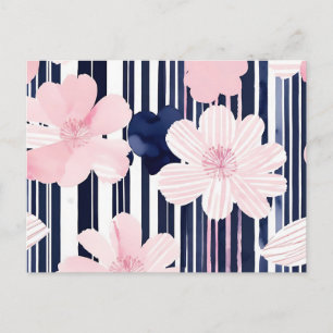 Carte Postale Rose moderne et marine à rayures florales