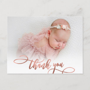 Carte Postale Rose moderne Gold Script New Baby Photo Merci