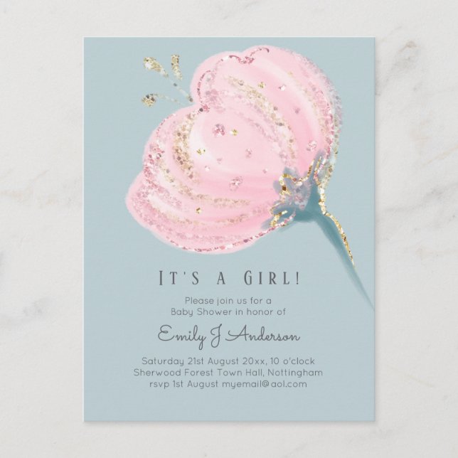Carte Postale Rose moderne Rose Rose est un Baby shower fille (Devant)