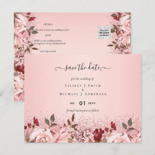 Carte Postale Rose or Bourgogne rose rose Mariage