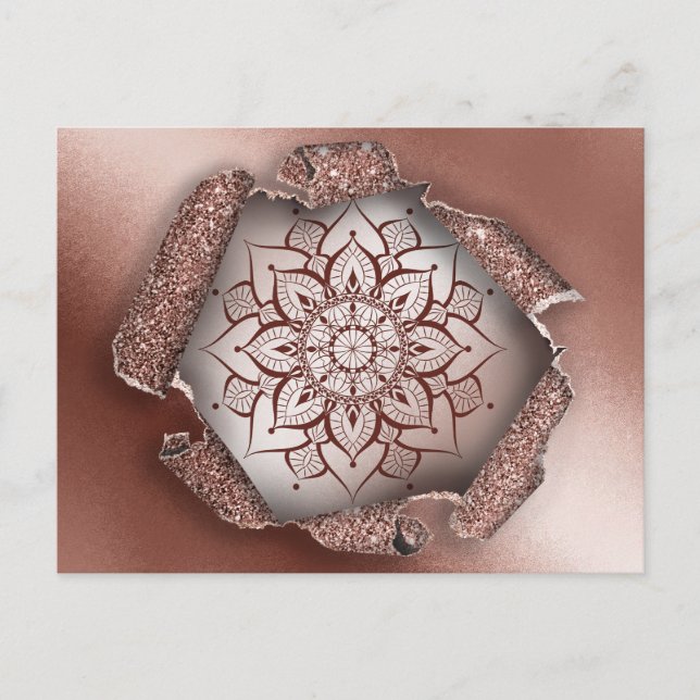 CARTE POSTALE ROSE OR MANDALA PARTIES SCINTILLANT TORN PAPIER (Devant)