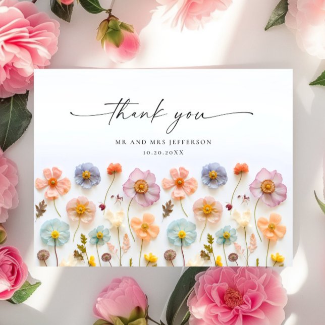 Carte Postale Rose Pâle Élégant Bohème Fleur Sauvage Merci (Créateur téléchargé)