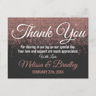 Carte Postale Rose Parties scintillant or éclabousser Merci noir