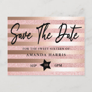 Carte Postale Rose Parties scintillant Or & Foil Sweet 16 Enregi