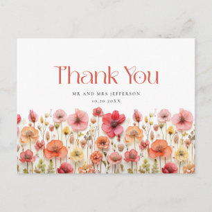 Carte Postale Rose pastel rétro bohème fleur sauvage Merci
