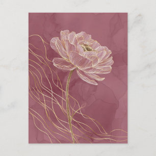 Carte Postale Rose Poussiéreuse Or Floral Line Art Élégant