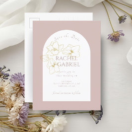 Carte Postale Rose poussiéreux | Boho Arch Gold Floral Mariage