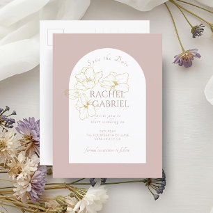 Carte Postale Rose poussiéreux Boho Arch Gold Floral Mariage