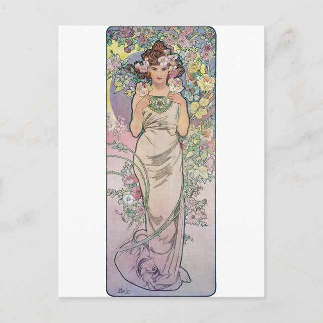 Carte Postale Rose (Quatre Fleurs), Alphonse Mucha (Devant)