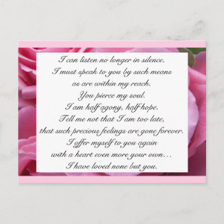 Carte Postale Rose romantique Jane Austen citation d'amour