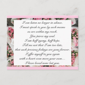 Carte Postale Rose romantique Jane Austen citation d'amour