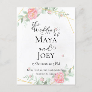 Carte Postale Rose romantique Mariage géométrique